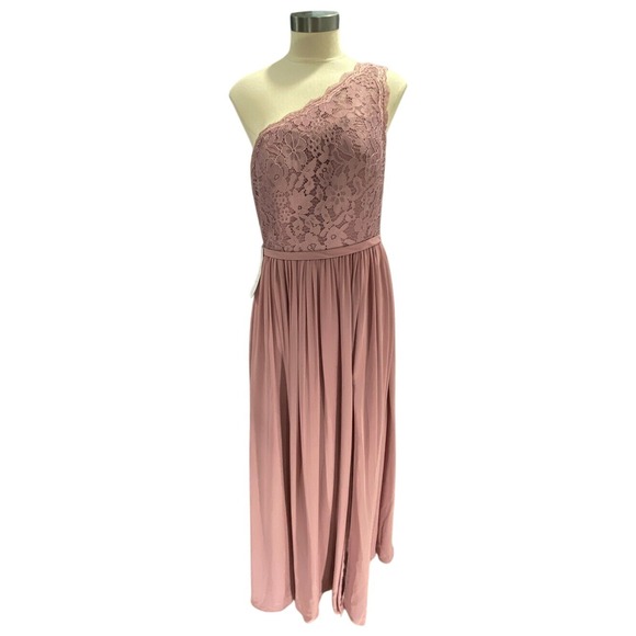 Azazie Dresses & Skirts - Azazie Demi One Shoulder Dress Lace Bodice Formal Gown Bridesmaid Mauve Size A10